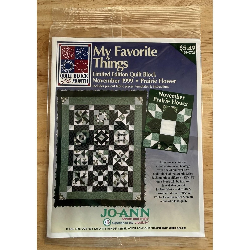 Joann November 1999 Limited Ed. My Favorite Things Quilt BOM Kit PRAIRIE FLOWER